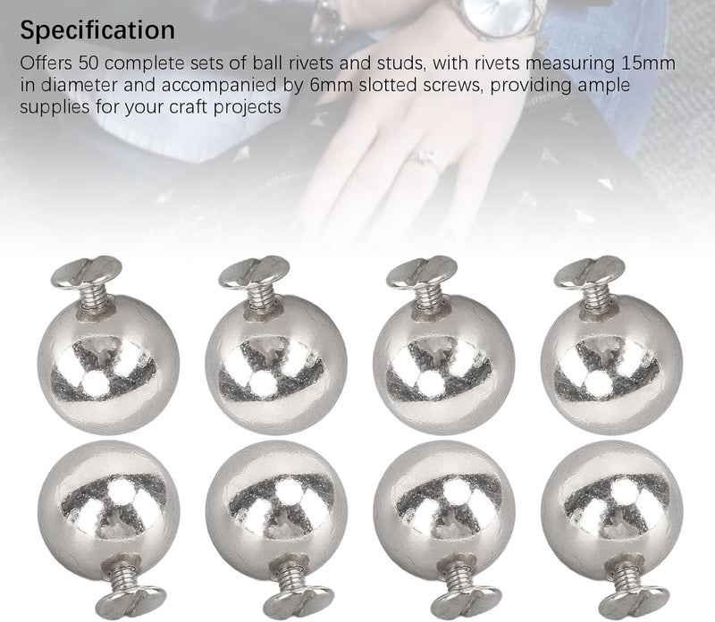 Odor free color aqxreight 50 Set Sphere Rivet Kit Iron Soild 10mm Diameter Sphere Stud Kit with 6mm Screws for Leather Crafts Clothing Boots Handbags Silver Making It Secure Pro Rivet KitSphere (Silver) Advanced minimal build Modern color selections Global light sturdy raw material All user friendly build Smooth joint Multi-price design picks Multi-purpose All governorates deliver Yearly optimized delivery route Longevity upgraded craftsmanship Assorted trendy color picks Market multi-use trusted quality Single & bulk use compatible In-Kingdom stored commodity Easy clean surface General compatible design Global mainstream design picks Systematic nationwide ship Gulf climate tested upgraded quality Wear resistant Individual & group usable Popular practical build Multi option design Reliable daily use design - Image 5