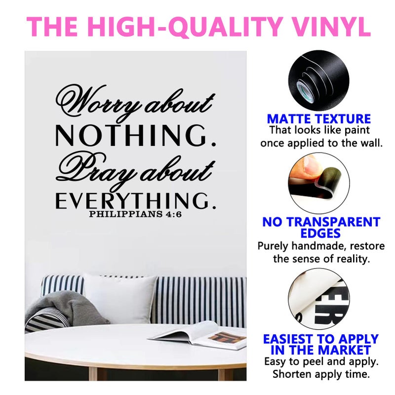 SEATUNE Inspirational Wall Decals, Prayer Wall Decor, Quotes Bible Verse Christian Religious Faith Bedroom Living Room Vinyl Art Decor Home Stickers Worry About Nothing Pray About Everything 18"X15" - Image 2