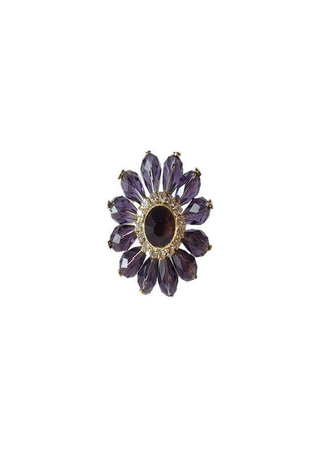 Epraiser Flower & Petals Shaped Imitation American Diamond & Crystal Metal Ring (Purple) - Image 1