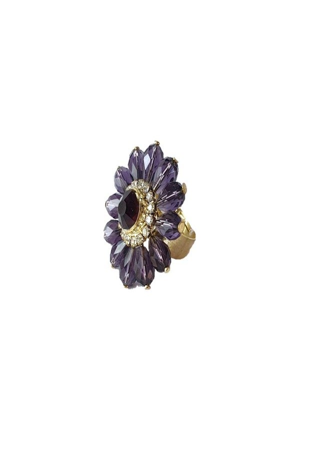 Epraiser Flower & Petals Shaped Imitation American Diamond & Crystal Metal Ring (Purple) - Image 5