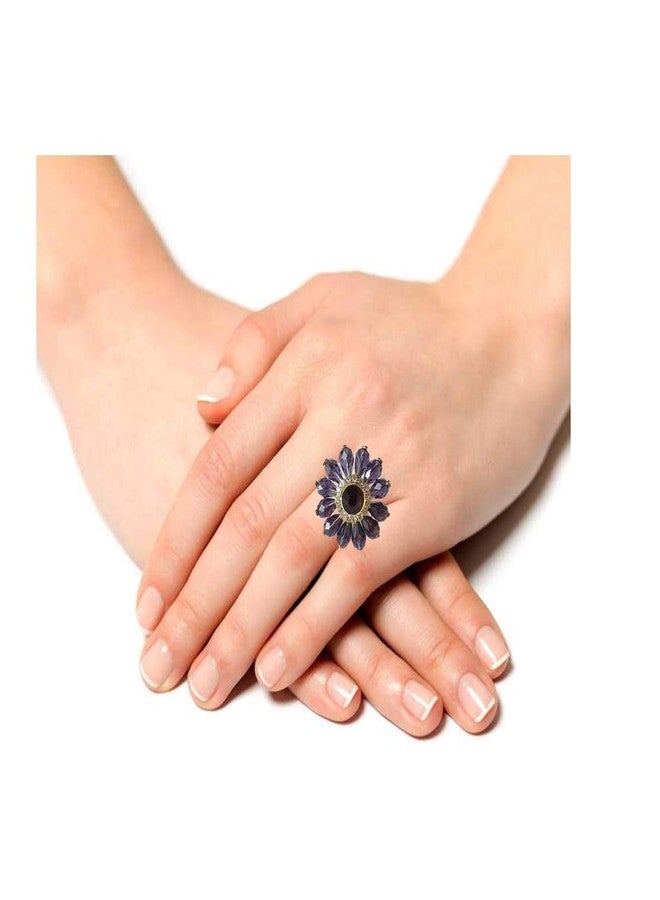 Epraiser Flower & Petals Shaped Imitation American Diamond & Crystal Metal Ring (Purple) - Image 2