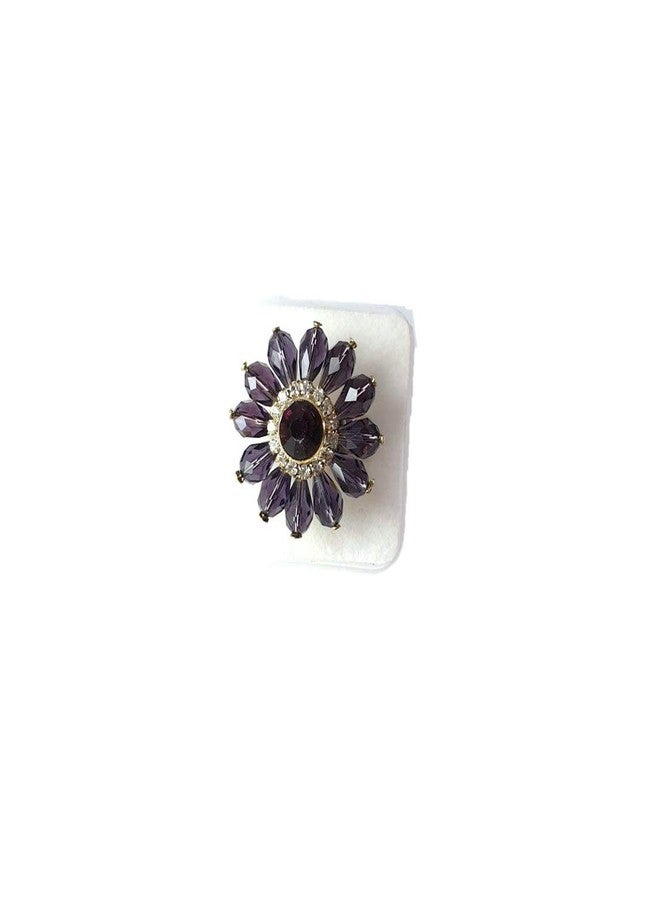 Epraiser Flower & Petals Shaped Imitation American Diamond & Crystal Metal Ring (Purple) - Image 4