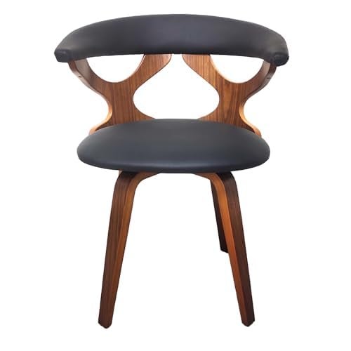 Creative Creative Modern Walnut Wood Frame Dining Chair for Home Kitchen Living Room Lounge Office Balcony Black Faux Leather 360degree Swivel for with Curved BackPack of 1  - Image 3