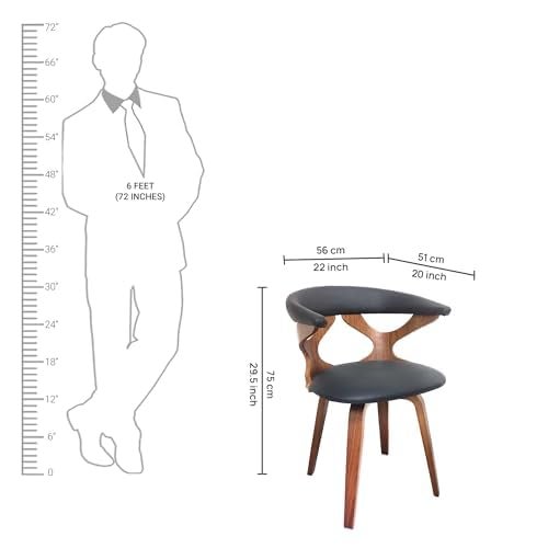 Creative Creative Modern Walnut Wood Frame Dining Chair for Home Kitchen Living Room Lounge Office Balcony Black Faux Leather 360degree Swivel for with Curved BackPack of 1  - Image 2