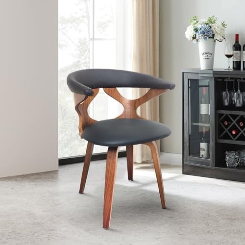 Creative Creative Modern Walnut Wood Frame Dining Chair for Home Kitchen Living Room Lounge Office Balcony Black Faux Leather 360degree Swivel for with Curved BackPack of 1  - Image 1