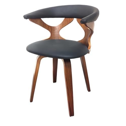 Creative Creative Modern Walnut Wood Frame Dining Chair for Home Kitchen Living Room Lounge Office Balcony Black Faux Leather 360degree Swivel for with Curved BackPack of 1  - Image 4