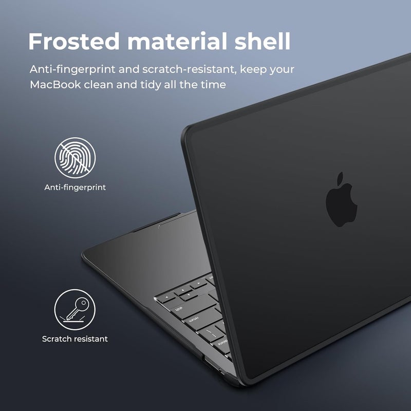 BlueSwan غلاف متوافق مع Macbook Air مقاس 13 بوصة M1 A2337 A2179 A1932، صدر في 2021-2018، إطار TPU مقاوم للكسر + غطاء غير لامع مضاد لبصمات الأصابع من PC فائق النحافة - أسود غير لامع - Image 5