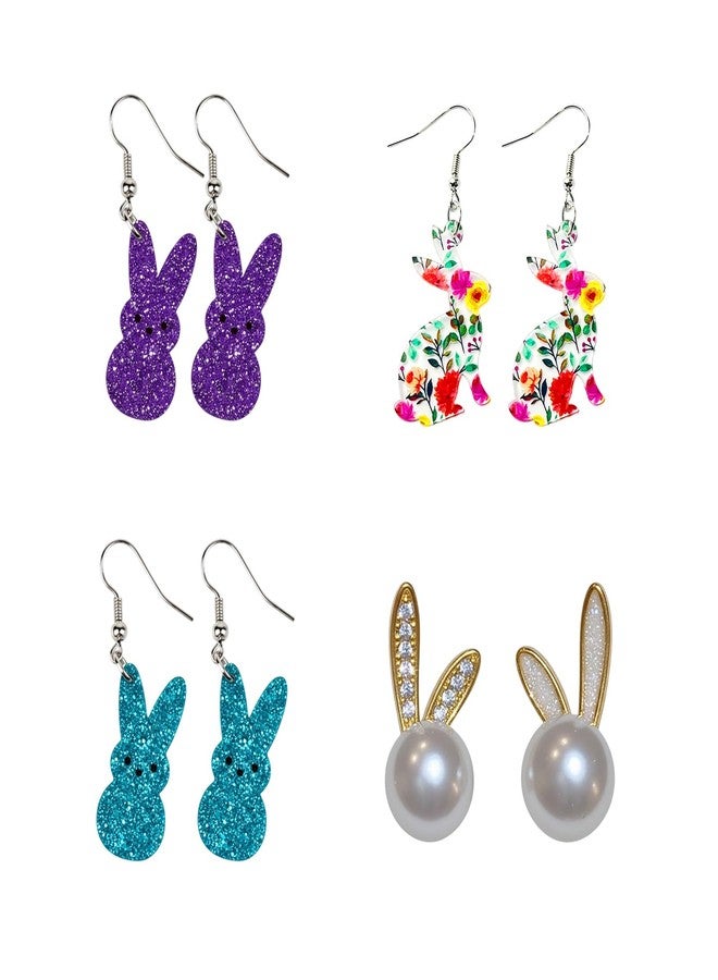 MIRJXB Easter Earrings, Bunny Design Holiday Jewelry Collection for Women, 4-Pair Set for Easter Celebrations and Gift Giving, Pink Earrings and Easters Decor - Image 1