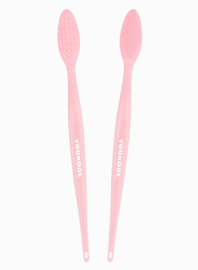 YOUKOOL Lip Scrub Brush,Double-Sided Silicone Exfoliating Lip Brush Tool for Smoother and Fuller Lip Appearance,Pink,2pcs - Image 1