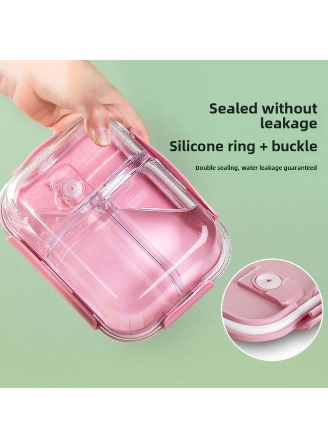 Refrigerator Special Glass Lunch Box Microwave Oven Products Household Kitchen Crisper Food Grade Lunch Box Student Lunch Box-Specifications:Car Chrysanthemum Blue (home Minimalist)-Color:(Separated By Three Points) Rectangular 1040ml + Bear Meal Bag  - Image 3