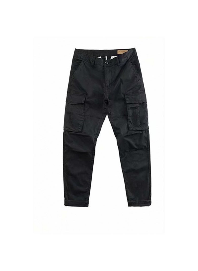 Autumn multi-pocket overalls pants mens small straight atmospheric overalls three-dimensional fashion casual pants construction site wear pants Grey