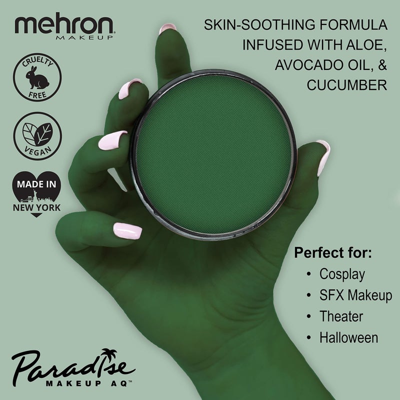 Mehron Makeup Paradise Makeup AQ Pro Size | Stage & Screen Performance, Face & Body Painting, Beauty, Cosplay, and Halloween | Water Activated Face Paint, Body Paint 1.4 oz (40 g) - Dark Green - Image 2