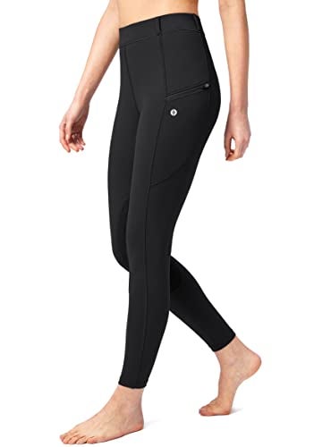 SANTINY Womens Horse Riding Pants with Zipper Pockets KneePatch Schooling Tights Equestrian Breeches for Women Black_L - Image 3