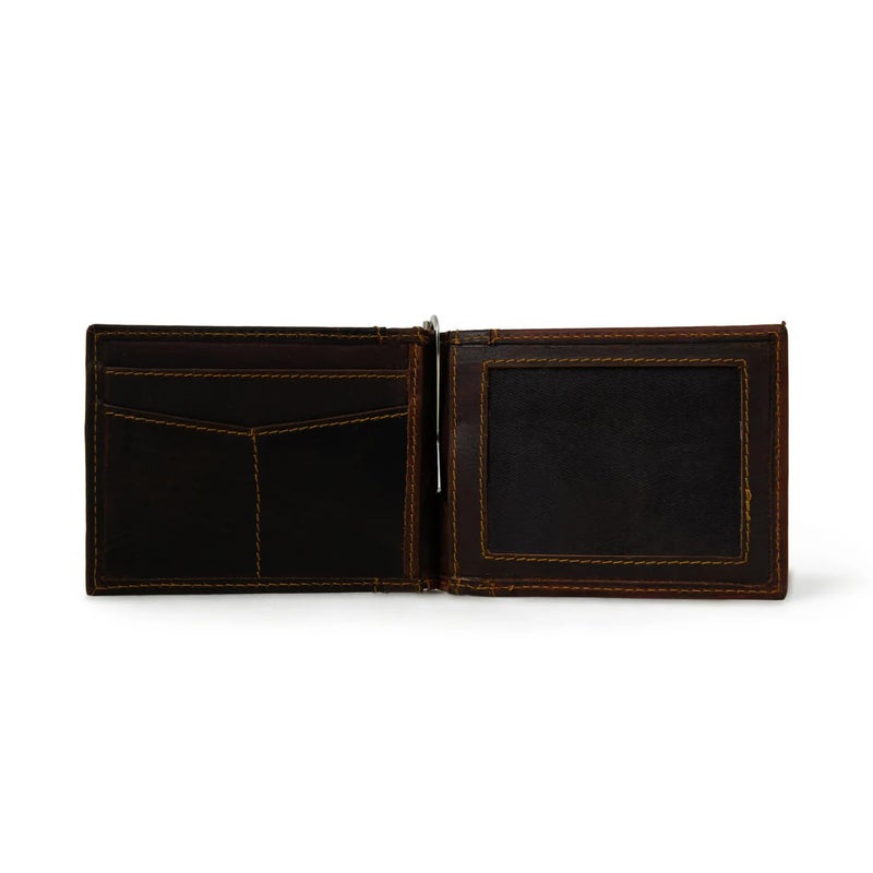 MaheTri Finley Money Clipper | Leather Wallets for Men with Strong Metal Clip | RFID Money Clip Wallet | Men's Front Pocket Minimalist Wallet (Walnut Brown) - Image 2