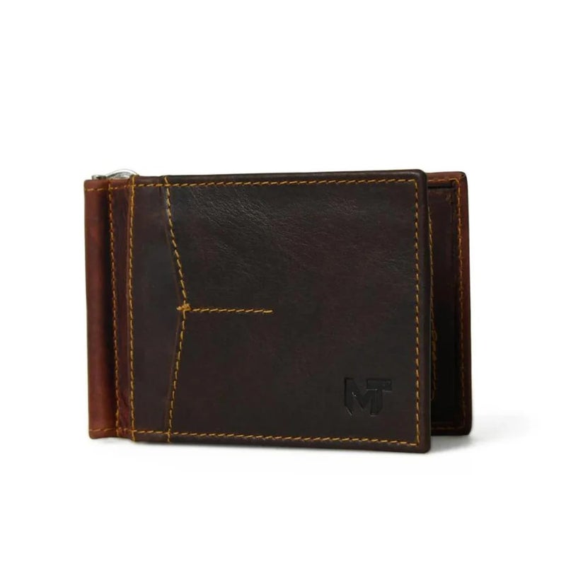 MaheTri Finley Money Clipper | Leather Wallets for Men with Strong Metal Clip | RFID Money Clip Wallet | Men's Front Pocket Minimalist Wallet (Walnut Brown) - Image 1