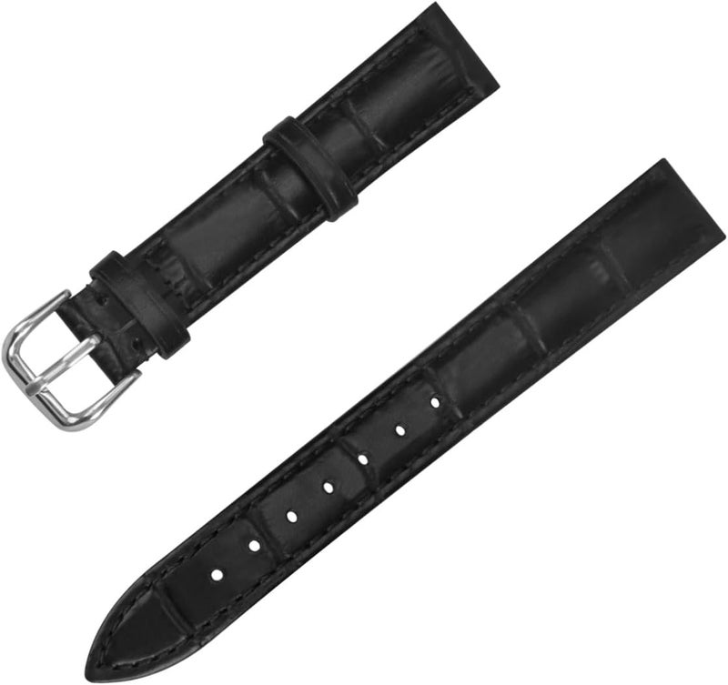 Black Leather Watch Strap Sweatproof Pin Buckle Replacement Band Casual Wristband for Men and Women Daily Wear - Image 1