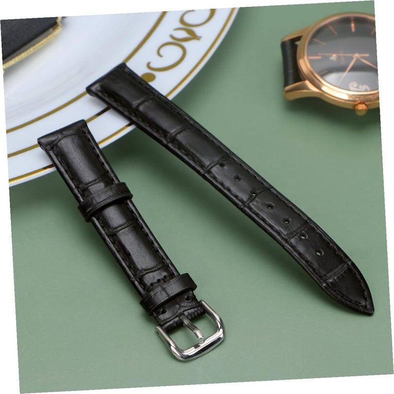 Black Leather Watch Strap Sweatproof Pin Buckle Replacement Band Casual Wristband for Men and Women Daily Wear - Image 3