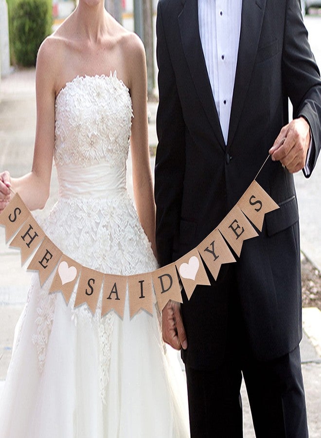 WAWOO She Said Yes Burlap Engagement Banner, Bridal Shower Decor, Photo Prop, Vow Renewal Banner - Image 3