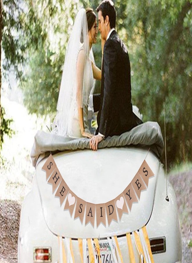 WAWOO She Said Yes Burlap Engagement Banner, Bridal Shower Decor, Photo Prop, Vow Renewal Banner - Image 2