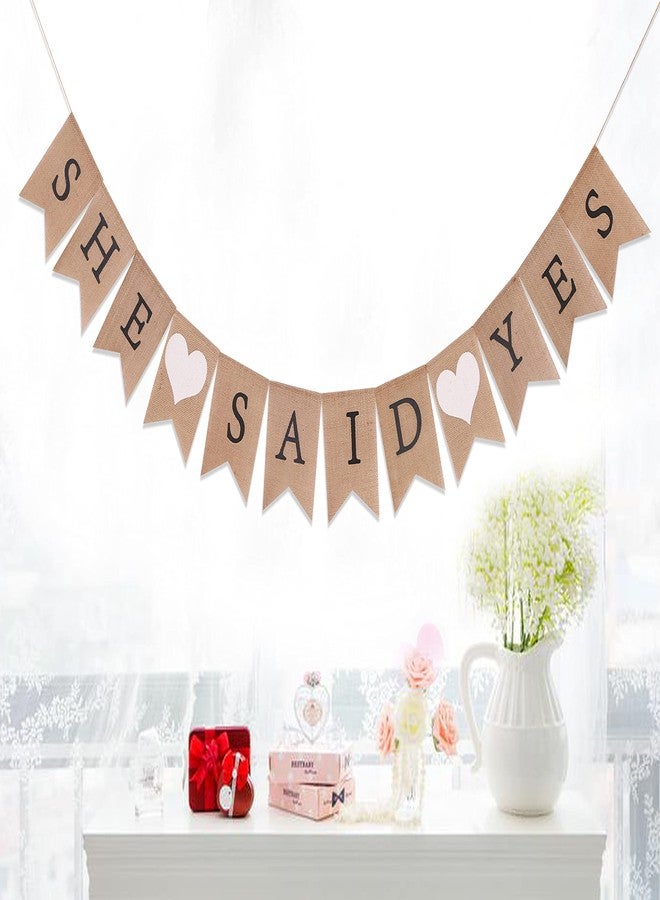 WAWOO She Said Yes Burlap Engagement Banner, Bridal Shower Decor, Photo Prop, Vow Renewal Banner - Image 4