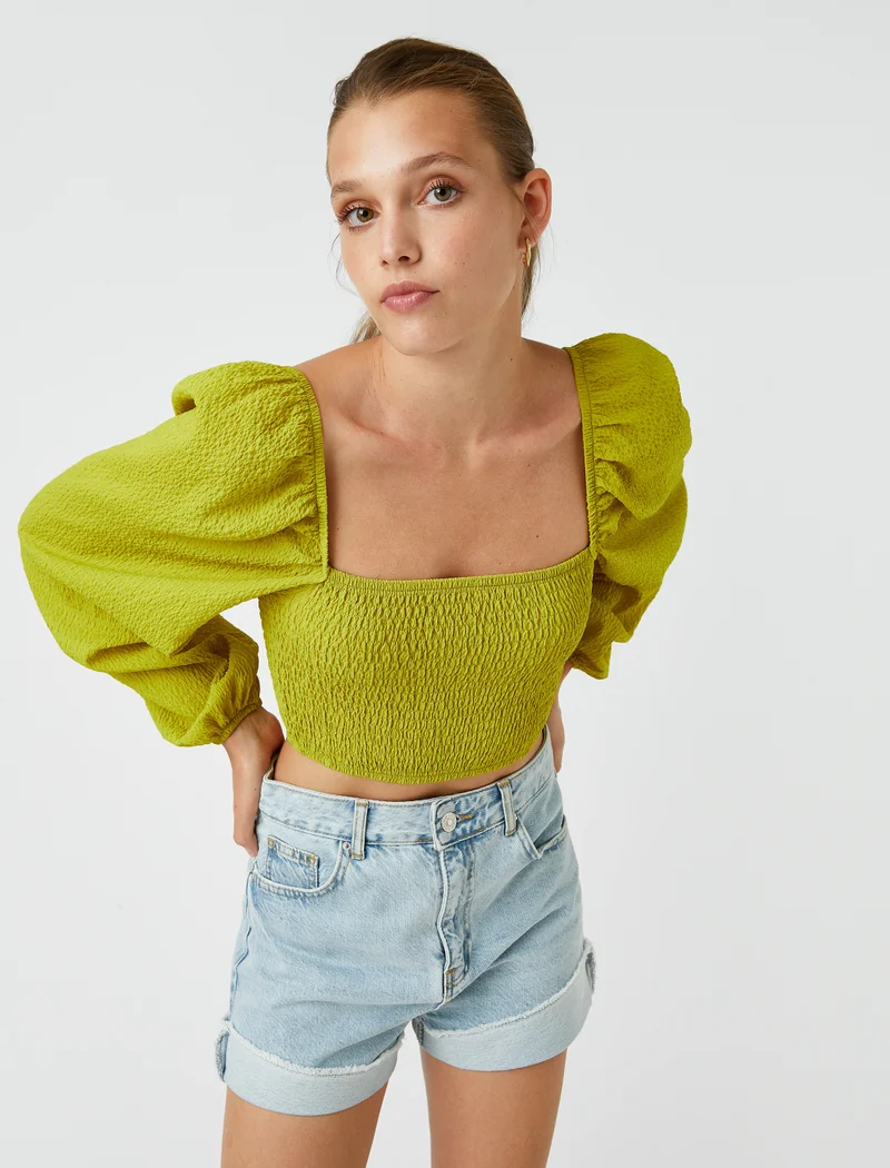 كوتون Gimped Detail Crop Blouse Modal