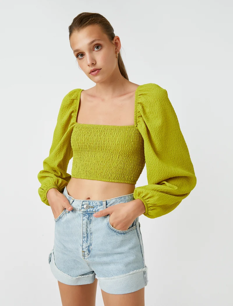 كوتون Gimped Detail Crop Blouse Modal