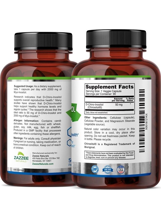 Zazzee D-Chiro-Inositol, 90 Vegan Capsules, 50 mg per Capsule, 3-Month Supply, Ideal Dosage for 40:1 Ratio with Myo-Inositol, Vegan, Non-GMO and All-Natural  - Image 5