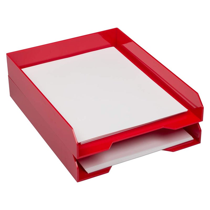 JAM PAPER Stackable Paper Trays  Red  Desktop Document Letter  File Organizer Tray  2Pack