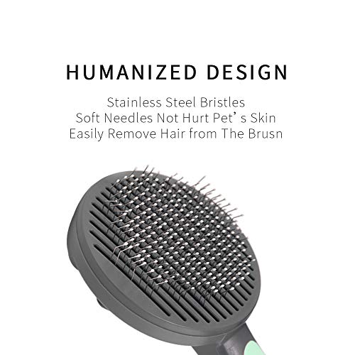 PAKEWAY Cat & Dog Grooming Brush - Self Cleaning, Release Button, Kitten & Pet Brush for Short, Medium & Long Hair (Green) - Image 2