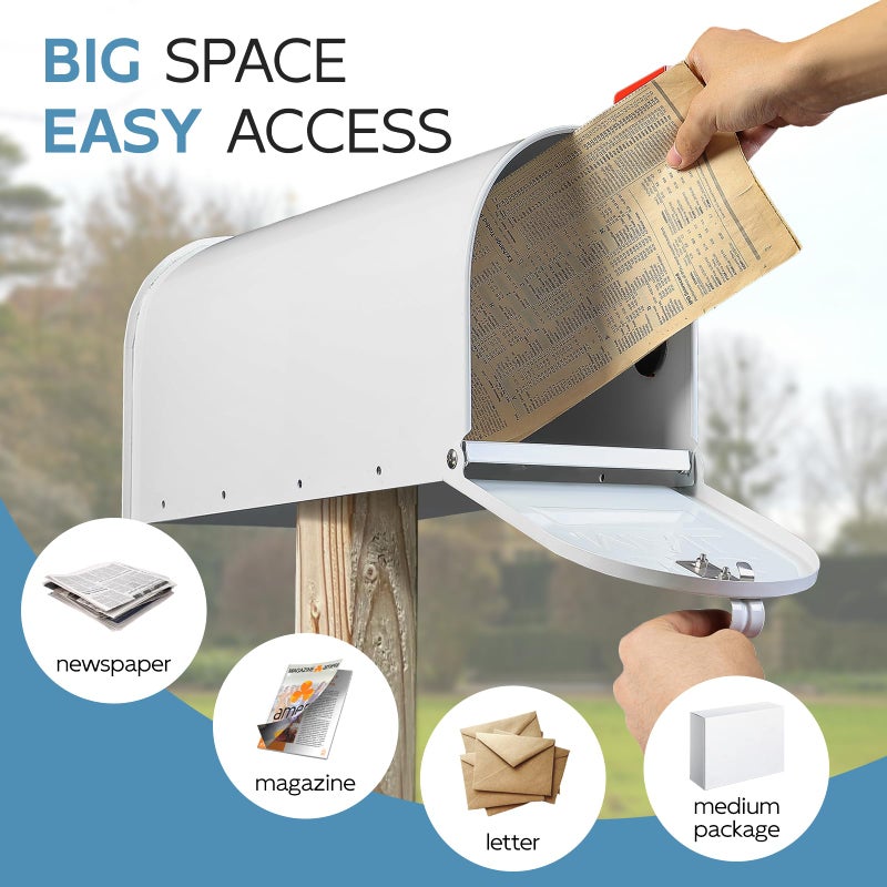 BlissBoard Metal Mailboxes Post Mount, Galvanized Steel Outside Mail Box, Standard Medium Capacity, 20 x 8.7 x 6.7 Inches, White - Image 3