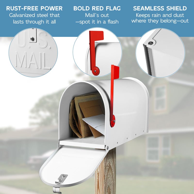 BlissBoard Metal Mailboxes Post Mount, Galvanized Steel Outside Mail Box, Standard Medium Capacity, 20 x 8.7 x 6.7 Inches, White - Image 4