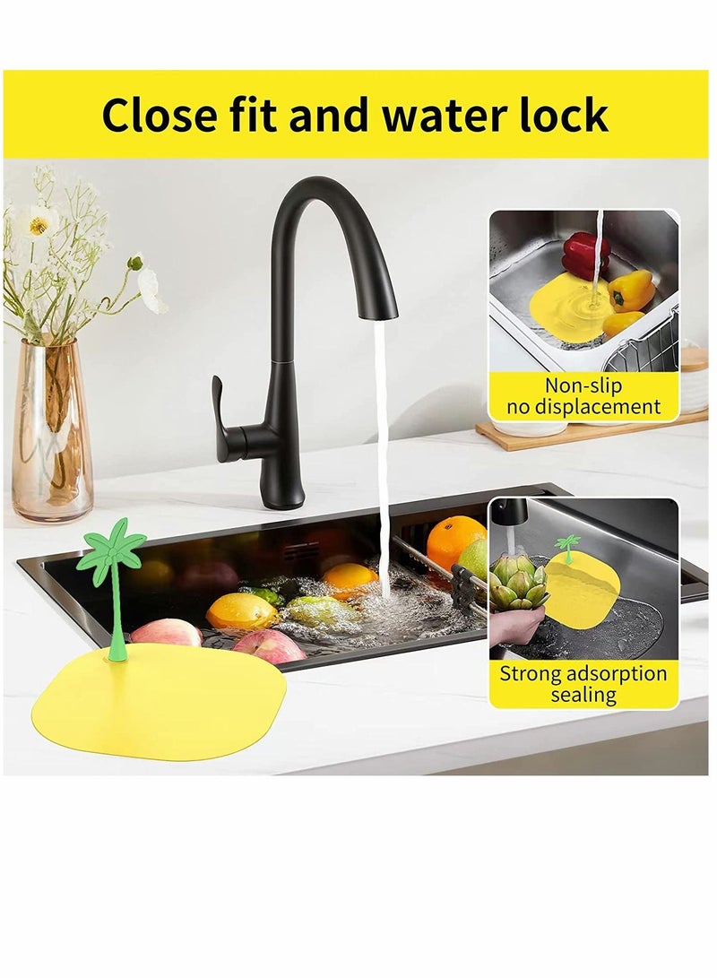 Silicone Drain Cover Coconut Tree 5.5 in 14 cm 4 Pcs Tub Stopper Floor Anti Odor Mat for Shower Cockroach Deodorizing with Handle Kitchen Laundry Toilet - Image 4