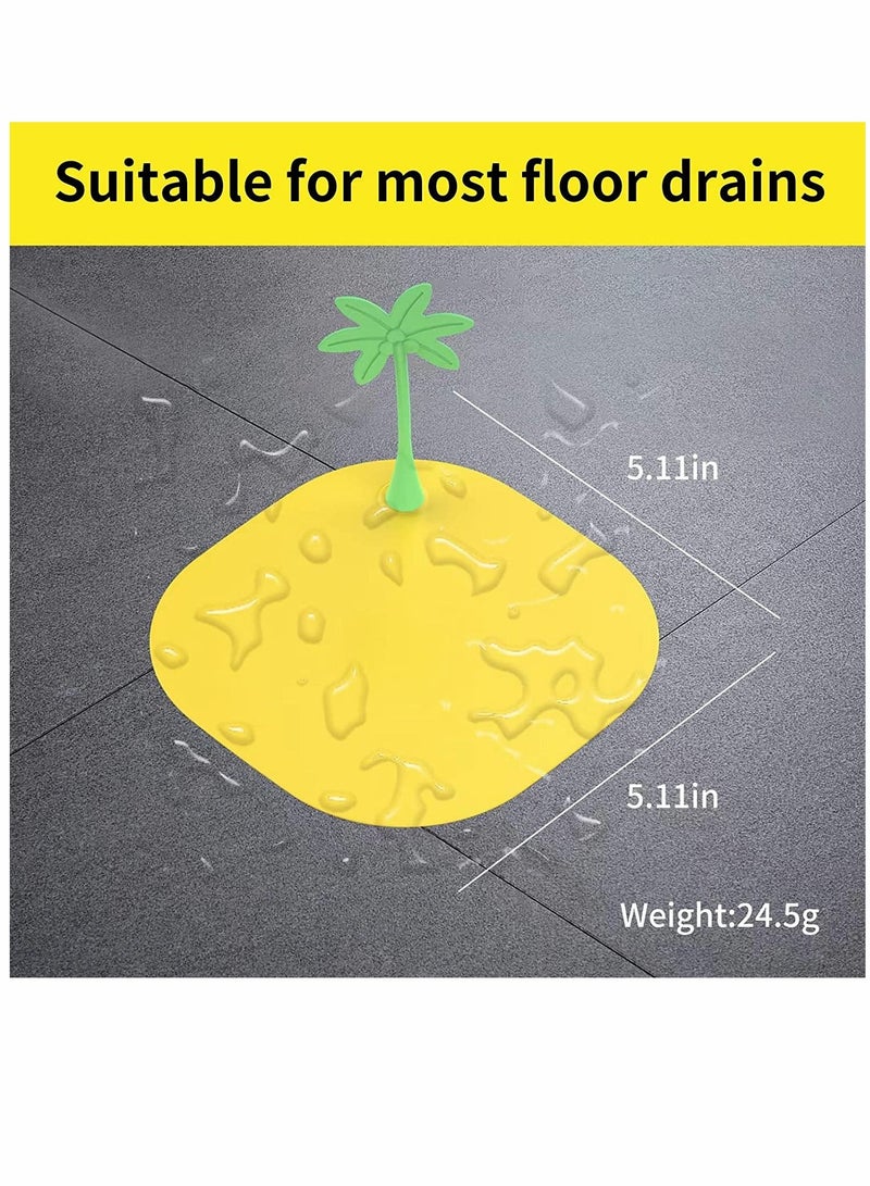 Silicone Drain Cover Coconut Tree 5.5 in 14 cm 4 Pcs Tub Stopper Floor Anti Odor Mat for Shower Cockroach Deodorizing with Handle Kitchen Laundry Toilet - Image 2