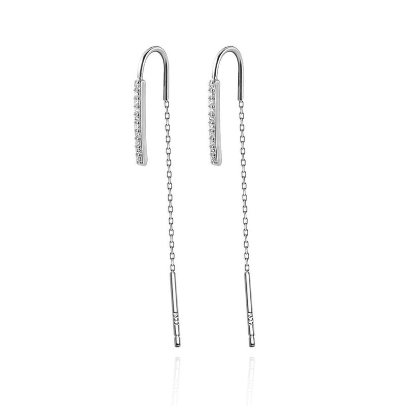 SLUYNZ 925 Sterling Silver Bar Threader Earrings Dangle for Women Teen Girls CZ Chain Dangle Earrings Drop Tassel - Image 1