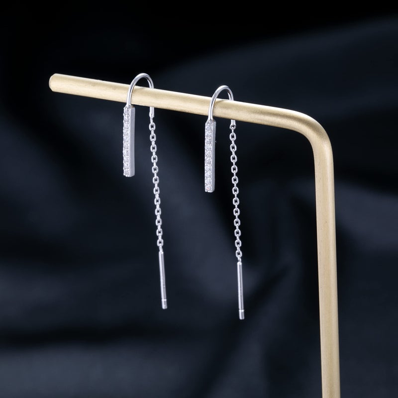 SLUYNZ 925 Sterling Silver Bar Threader Earrings Dangle for Women Teen Girls CZ Chain Dangle Earrings Drop Tassel - Image 4