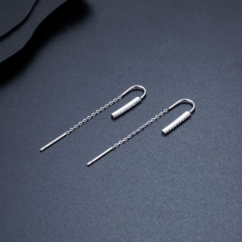 SLUYNZ 925 Sterling Silver Bar Threader Earrings Dangle for Women Teen Girls CZ Chain Dangle Earrings Drop Tassel - Image 5