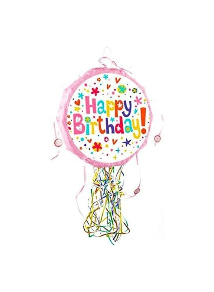 Party Time Pink Happy Birthday Pinata Party Favor, Birthday Party Supplies Happy Birthday Pull String Pinata, Colorful Birthday Pinata - Party Supplies