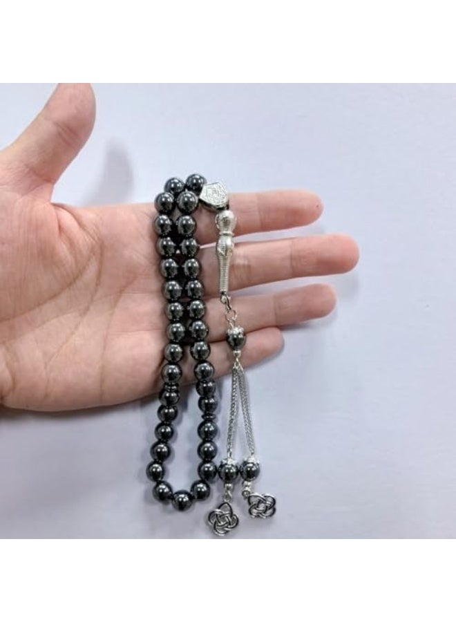 خواتم صلاة طبيعية من حصى المرارة 33 خرزة لون أسود فضي هدية بمناسبة الاحتفالات الإسلامية - Image 2