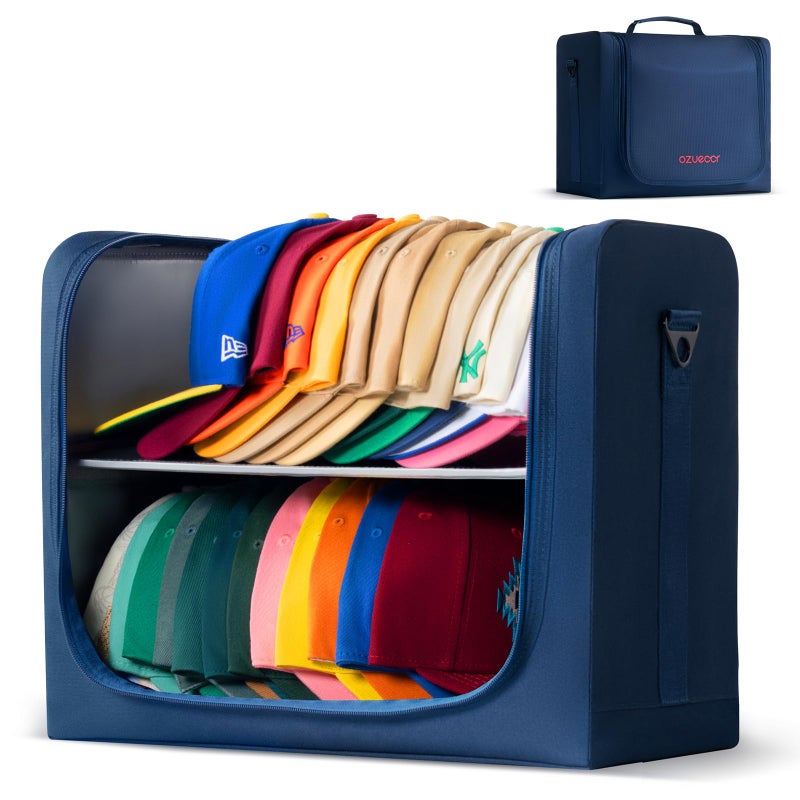 Ozueccr Large Hat Bag for Baseball Caps Portable Hat Organizer Bag with Handle and Adjustable Shoulder Strap Holds 24 Caps For Travel Moving Home Storage - Image 2