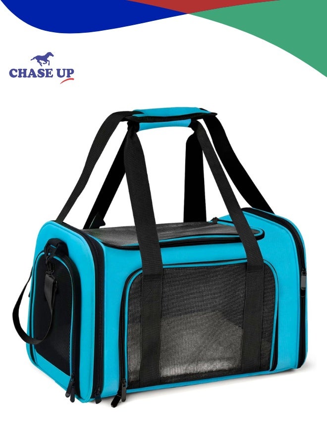 Chase Up Pet Carrier for Small Medium Cats Puppies up to 15 Lbs, Airline Approved Small Dog Travel Puppy Carrier Soft Sided, Collapsible - Blue - Image 1