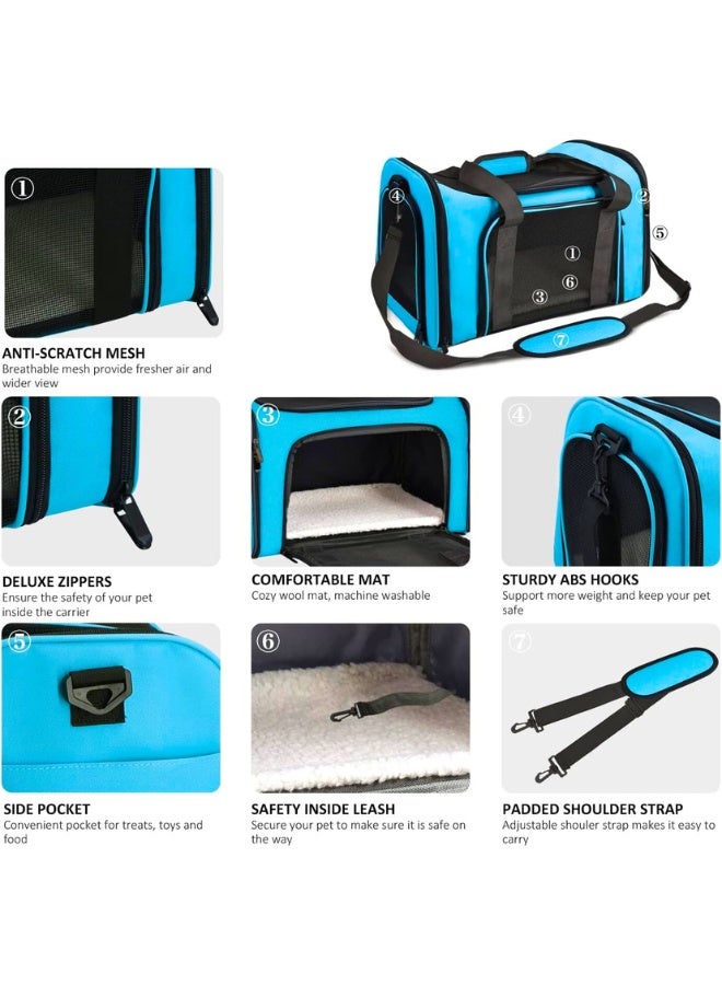 Chase Up Pet Carrier for Small Medium Cats Puppies up to 15 Lbs, Airline Approved Small Dog Travel Puppy Carrier Soft Sided, Collapsible - Blue - Image 4