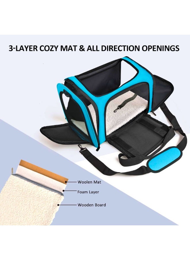 Chase Up Pet Carrier for Small Medium Cats Puppies up to 15 Lbs, Airline Approved Small Dog Travel Puppy Carrier Soft Sided, Collapsible - Blue - Image 3