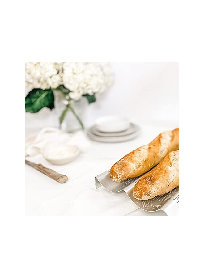 صينية خبز إيطالية من الفولاذ المثقوب بالألمنيوم، 2 رغيف - Image 3