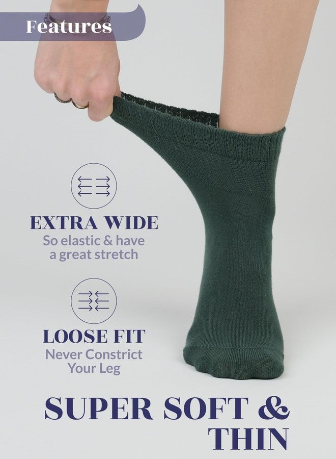 Hugh Ugoli Diabetic Socks for Women, Super Soft, Thin, Ankle, Wide, Loose, Non-Binding Top, Seamless Toe, 4 Pairs,B.Brown, P.Blue, P.Orange, D.ForestGreen‌, Shoe Size: 10-12 - Image 3