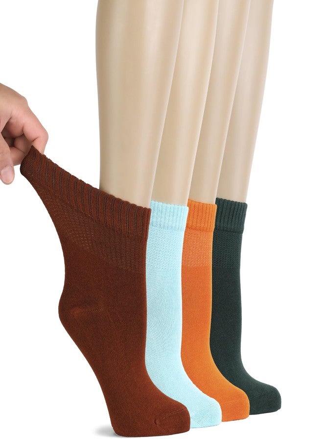 Hugh Ugoli Diabetic Socks for Women, Super Soft, Thin, Ankle, Wide, Loose, Non-Binding Top, Seamless Toe, 4 Pairs,B.Brown, P.Blue, P.Orange, D.ForestGreen‌, Shoe Size: 10-12 - Image 1