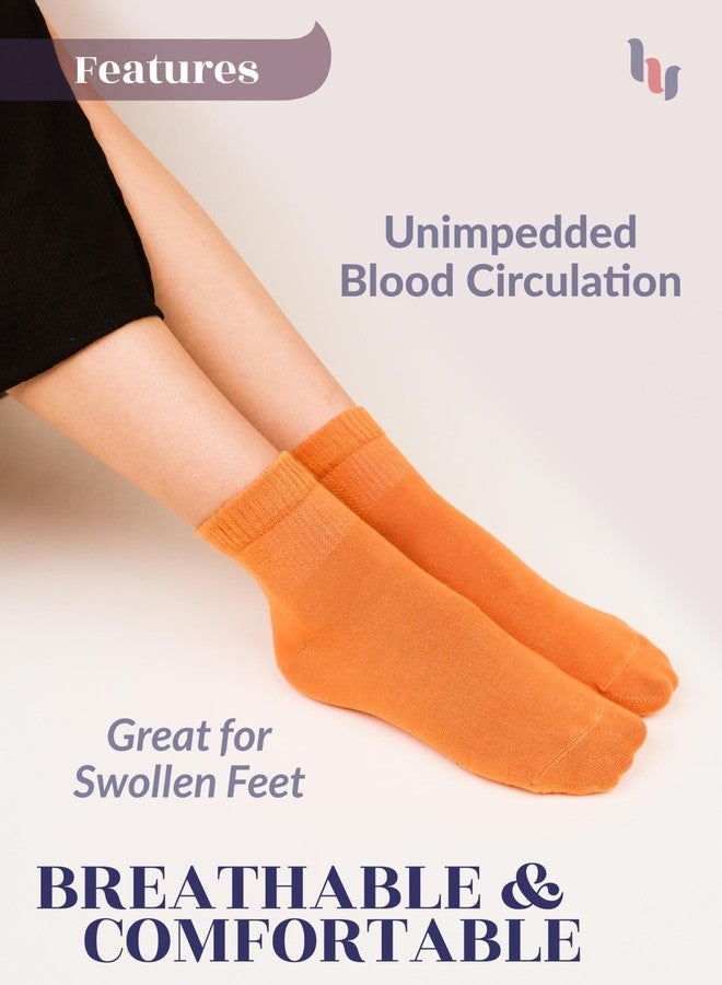 Hugh Ugoli Diabetic Socks for Women, Super Soft, Thin, Ankle, Wide, Loose, Non-Binding Top, Seamless Toe, 4 Pairs,B.Brown, P.Blue, P.Orange, D.ForestGreen‌, Shoe Size: 10-12 - Image 5