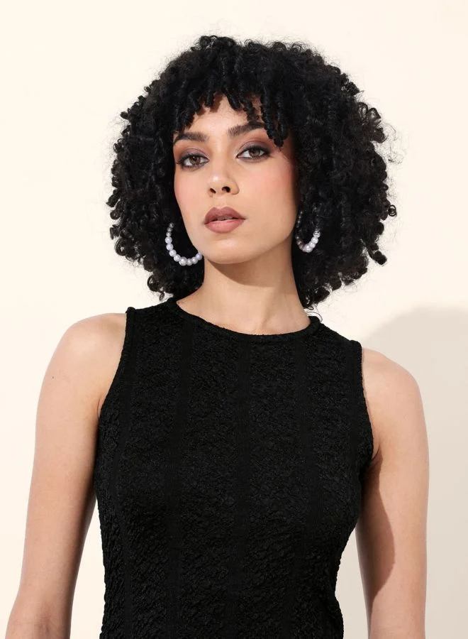 Freehand  Women Regular Fit Textured Crew Neck Sleeveless Bodycon Dress for Women | Best Price UAE