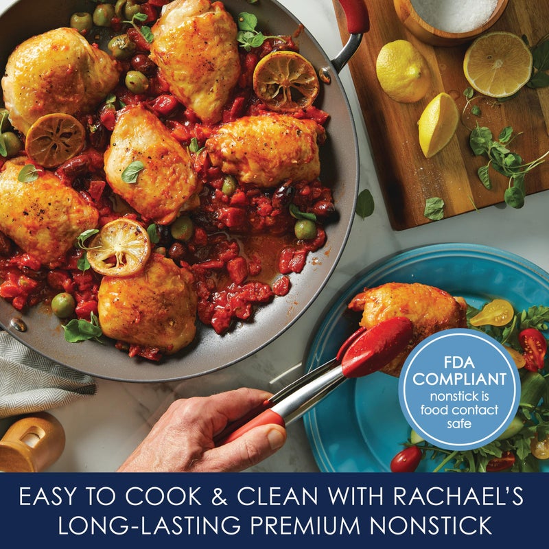 Rachael Ray 87631-T Cucina Hard Anodized Nonstick Skillet with Helper Handle, 14 Inch Frying Pan, Gray/Red - Image 3