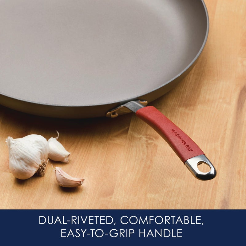 Rachael Ray 87631-T Cucina Hard Anodized Nonstick Skillet with Helper Handle, 14 Inch Frying Pan, Gray/Red - Image 5