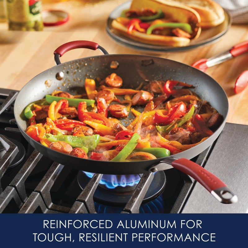 Rachael Ray 87631-T Cucina Hard Anodized Nonstick Skillet with Helper Handle, 14 Inch Frying Pan, Gray/Red - Image 4